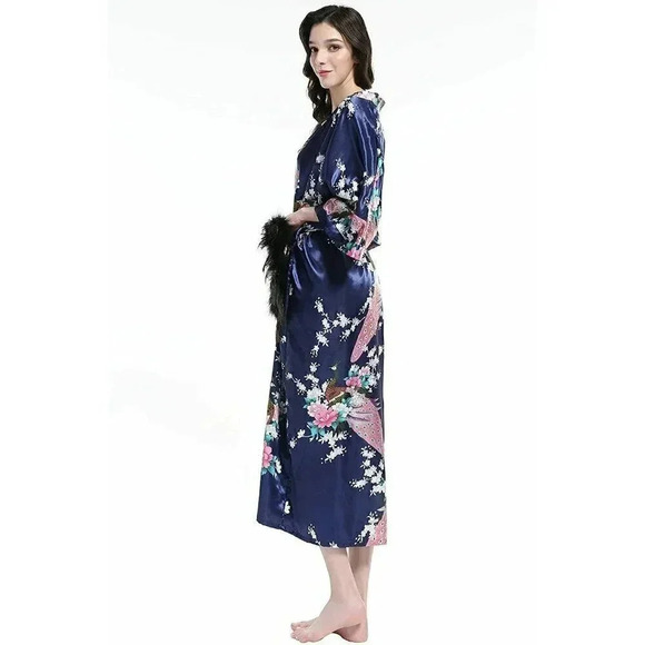 BABEYOND Long Sleeve Kimono Robe Peacock Print - Picture 2 of 8